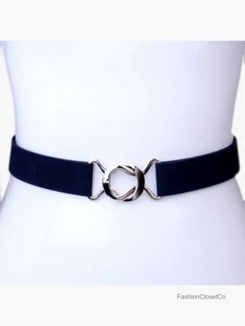 Stretchy Elastic Waist Belt with Flat Metal Buckle Adjustable